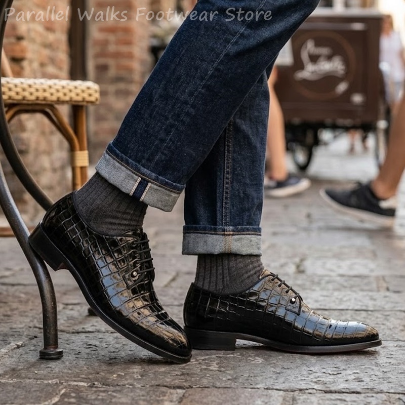 Men Shoes Formal - Sapatos Oxford de Couro Envernizado Masculinos