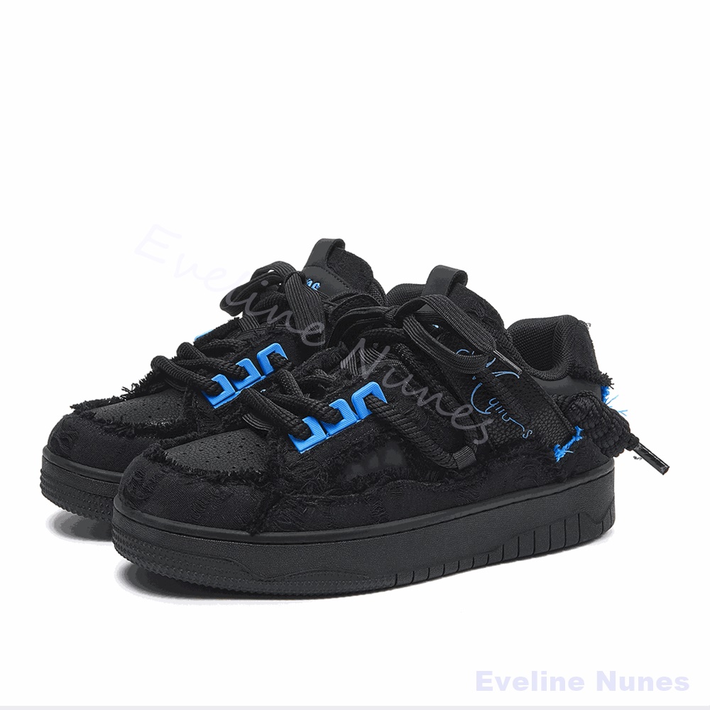 Men'S Shoes Low Top - Tênis Plataforma Unissex Preto com Borda